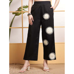 Deebaco Women's Black Embroidered 2-Piece Co-Ord Set With Dot Pattern Cotton Shirt And <b>Trouser</b> Loose Fit Casual Summer Wear - Product Image 3