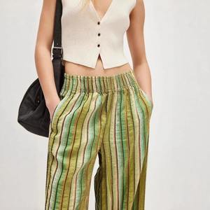 กางเกงขากว้างของผู้หญิงแฟชั่นใหม่ฤดูใบไม้ร่วงและฤดูหนาวพิมพ์ลายทางกางเกงเอวสูงพอดีตัวทรงหลวม - Product Image 3