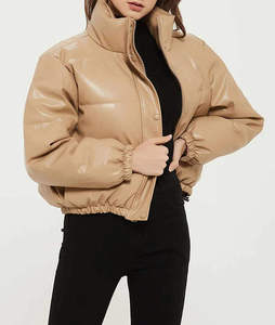 Premium Quality Women Unisex Genuine Leather Knitted Breathable Windproof Distressed Embroidery Logo <b>Puffer</b> <b>Jacket</b> Customizable - Product Image 6