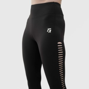 Leggings de yoga sans couture à taille haute GA Custom Design avec bande latérale respirante en Spandex/Nylon ODM, couleur noir - XXS - Product Image 6