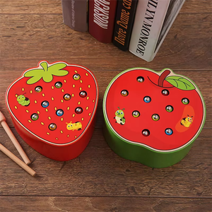 Montessori Educación Temprana Fresa Manzana Gusano Color <span class=keywords><strong>Juego</strong></span> Cognitivo Niños Rompecabezas Niños Diversión Gusano Atrapar Juguete - Product Image 2