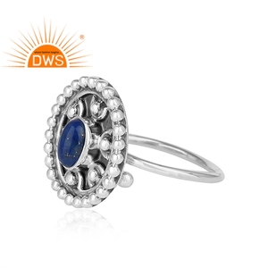 Anillo apilable de piedras preciosas de lapislázuli Natural de plata esterlina oxidada más vendido, fabricante de joyería personalizada - Product Image 3