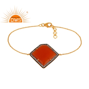 Natural Peach Moonstone <b>Gemstone</b> Gold Plated <b>Bracelet</b> Jewelry 925 Sterling Silver <b>Bracelet</b> Jewelry Manufacturer - Product Image 3