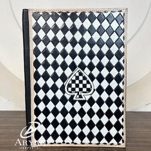 New Arrival A4 Document Folder Hand <b>Tooled</b> <b>Leather</b> Luxury Checkered Design Padfolio Binder Genuine <b>Leather</b> Office Meeting Folder - Product Image 1