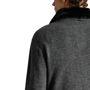 Pull en tricot pour homme gris anthracite uni avec col zippé, en laine/nylon, col en fausse fourrure, poignets et ourlet côtelés, pour la vente en gros, vêtements d'hiver - Product Image 5
