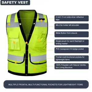 Top Selling Outdoor Customizable Work Hi Vis Yellow Reflector Vest Gilet De Scurit Reflective Safety Vest Without Zipper - Product Image 3