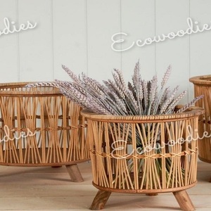 Panier à fleurs en bambou tissé créatif pour plantes en rotin, panier tissé décoratif pour pots de fleurs et jardinières d'intérieur et d'extérieur lot de 2 - Product Image 1