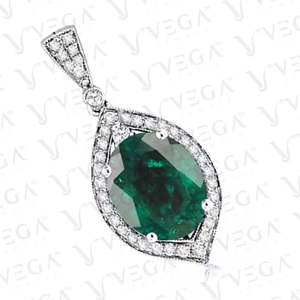 AAA+ Quality 5.60ct Oval Cut Natural <b>Emerald</b> & Diamond <b>Pendant</b> 18k White Gold Plated No Chain Cus-Jew124 - Product Image 2