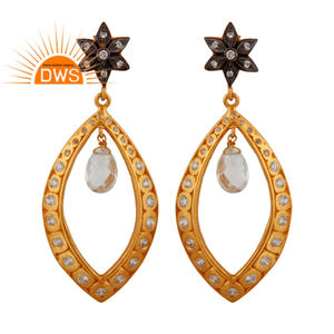 Zircon Crystal Quartz Gemstone <b>Earrings</b> <b>Gold</b> Plated Jewelry Supplier Designer Sterling Silver Drop <b>Dangle</b> <b>Earrings</b> - Product Image 4