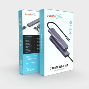 Porodo Hub USB-C 7 ports bleu 4K double USB-A compatible avec l'interface USB 2.0 pour & - Product Image 4
