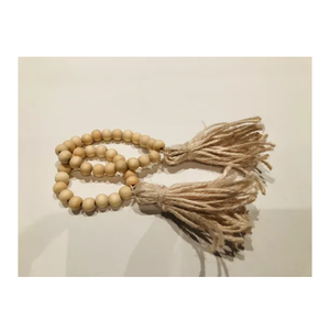 Rond de serviette en bois perlé pendaison de crémaillère cadeau Table décor de fête de mariage accessoires porte-serviettes ronds de serviette en bois avec glands - Product Image 4