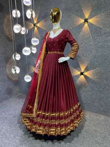 Conjunto de vestido de trabajo de secuencia de Georgette y bordado pesado de diseñador indio, conjunto Dupatta, conjunto de vestido tradicional Anarkali para fiesta festiva - Product Image 4