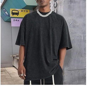 Vintage Stone Washed Plus Size Hip Hop Loose Fit Outerwear Custom Oversized <b>Drop</b> Shoulder Acid Wash T-Shirts For Men Breathable - Product Image 4