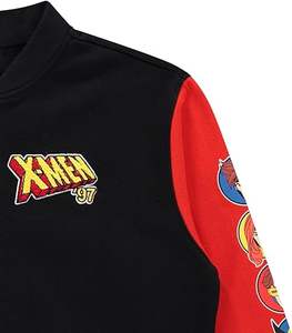 Chaqueta de invierno con manga de cuero genuino para hombre, mezcla de lana, Softshell, Puffer con bordado Varsity Letter Pattern Varsity Style - Product Image 3