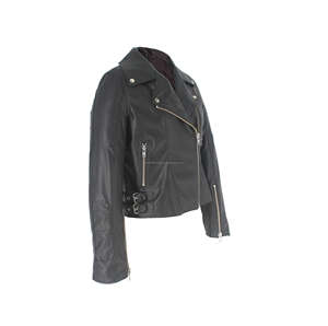 เสื้อแจ็คเก็ตผู้หญิงแฟชั่นปี 2022 สีดำ สไตล์สปริง/ออทั่ม ซิปหน้า เท่ห์ๆ สไตล์ไบค์เกอร์ หนังวีแกน - Product Image 1