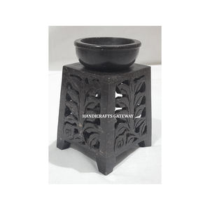 Latest <b>Antique</b> Carving Design Soapstone Aroma <b>Lamp</b> Black Color With Fine Polished And Export Quality For Diwali Festival Purpose - Product Image 1