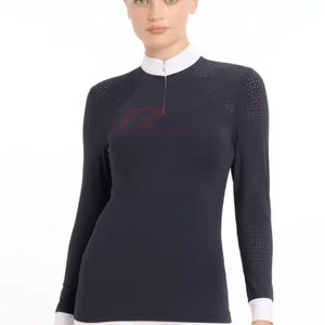 Venta al por mayor mujeres caballo espectáculo camisa Premium transpirable tela elegante ecuestre competición tops diseño elegante para jinetes - Product Image 1