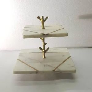 Eco Findley Marble Cake Stands With Metal Tier 3 Platter For Cake Food Fruits And Desserts And Birthday Parties Kitchen <b>tools</b> - Product Image 3