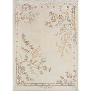 Tapis en laine noués à la main Pechino Winter White 8x11 rectangulaires à motif floral abstrait pour salon Tabriz-Pae-5918 Nettoyage ponctuel - Product Image 1