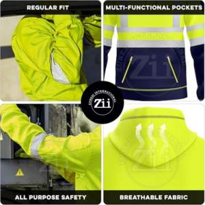 Sweat-shirt à capuche à fermeture éclair personnalisé Caractéristiques de sécurité réfléchissantes Polaire à manches longues en polyester et coton mélangé pour la nuit en plein air - Product Image 4