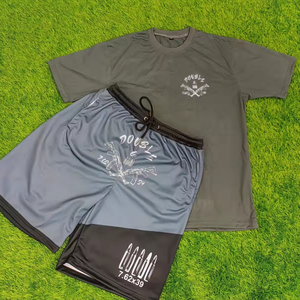 ชุดผู้ชายเสื้อผ้าสบายๆถนนสวมเสื้อยืดสองชิ้นและกางเกงขาสั้นแขนสั้นทําเองชุดฤดูร้อนระบายอากาศ - Product Image 1