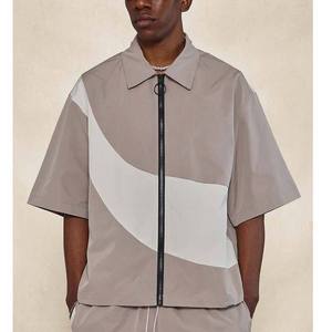 Alta calidad Boxy Fit Zip up Color Blocked Nylon Poliéster Camisa Short 2 piezas Set Hombre cortavientos Shorts Set - Product Image 3