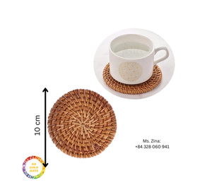 Ensemble de sous-verres en rotin naturel faits à la main avec support écologique protecteur de table pour café thé boissons froides - Product Image 1