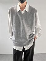 Herren Casual Koreanischer Stil Dünner Atmungsaktiver Knitterfreier Gestrickter Polyester/Baumwoll-Pullover Herbst Winter V-Ausschnitt Vorderseite