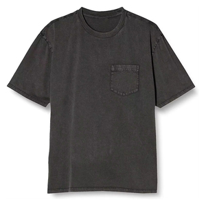 เสื้อยืดโอเวอร์ไซส์สำหรับผู้ชายผ้าฝ้าย100% สีธรรมดามีกระเป๋าด้านหน้าติดกระเป๋าซักด้วยกรดสีแบบเรียบออกแบบโลโก้ได้ตามต้องการ - Product Image 5