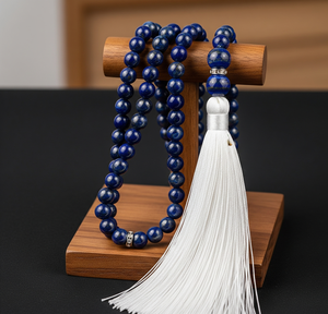 สร้อยคอลูกปัด108มาลาสำหรับทุกเพศ6มม. พลอย Lapis Lazuli เรียบธรรมชาติขัดแบบคลาสสิกสำหรับงานปาร์ตี้ทางศาสนาลูกปัดแฟชั่น - Product Image 1