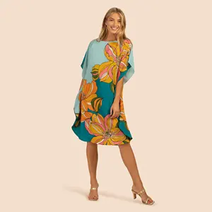 Robe de plage à imprimé Floral Tropical pour femmes, tunique courte, Top, Kaftan, vêtements de plage, 2023