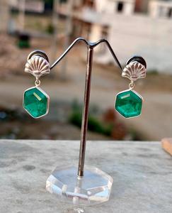 925 Sterling Silver Stylish Hexagon Earring with Emerald Crystal Gemstone Trendy Women's Jewelry for Wedding Party Gift - Product Image 6