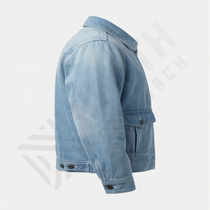 Veste en jean délavée foncée pour homme, col noir, fermeture éclair sur le devant, poche zippée sur la poitrine, deux poches à rabat à boutons, ourlet élastique - Product Image 3