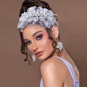 Diadema de Novia Bridella BHP681-S de Organza Plateada con Pedrería, Diseño de Flores de Cristal y Perlas Delicadas, Ajuste Cómodo para Bodas - Product Image 5