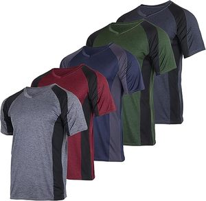 Conjunto de 5 piezas con cuello en V Dry-Fit que absorbe la humedad Rendimiento deportivo Camiseta de manga corta personalizada con tu texto o logotipo estampado para hombres - Product Image 1