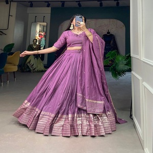 Latest Designer Pure Chanderi Silk Faux <b>Fur</b> Embroidery Work Party Festival Lehenga Choli by FabZone - Product Image 1
