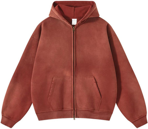 เสื้อฮู้ดซิปแบบย้อมสีเอซิด พิมพ์โลโก้ตามสั่ง ไม่มีขั้นต่ำในการสั่งซื้อ ผ้าฟลีซหนานุ่ม 100% ผ้าฝ้าย 320 GSM สำหรับผู้ชายและผู้หญิง - Product Image 1