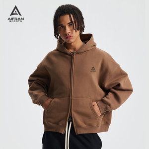 เสื้อฮู้ดดี้ผ้าคอตตอนหนา 400gsm พิมพ์โลโก้ AIFRAN แบบกำหนดเอง ทรงโอเวอร์ไซส์ สไตล์สตรีทแวร์ ทรงวินเทจ ทรงบ็อกซี่ แบบเรียบ - Product Image 2