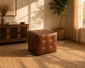 Pouf ottoman en cuir artisanal avec coussin épais et structure en bois massif – Siège de luxe contemporain pour chambre, salon, hôtel - Product Image 1