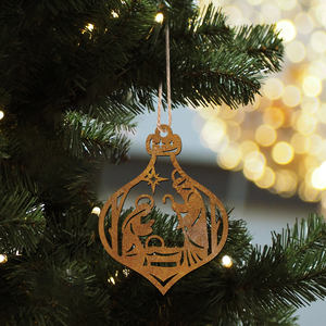 مشهد المهد الحديدي وزخارف شجرة الكريسماس ، قطع بالليزر على الطراز الريفي العتيق ، حفلات الأعياد ، ديكور المنزل - Product Image 3