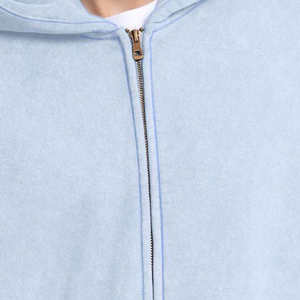 100% Cotton Acid Wash Fleece Hoodie for Men Solid Pattern Zipper Basics for Winter <b>Hooded</b> Collar - Product Image 4