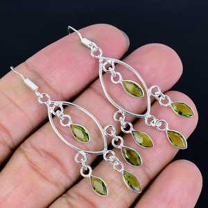 Hot Sale 925 Sterling Silver Green <b>Peridot</b> Gemstone <b>Earrings</b> Natural Leaf Drop Design for Women Wedding Party Jewelry - Product Image 1