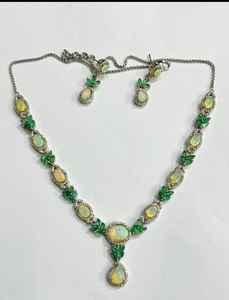 Collar elegante de Plata de Ley 925 con esmeralda de Zambia, Diamante de ópalo etíope chapado en rodio - Product Image 3