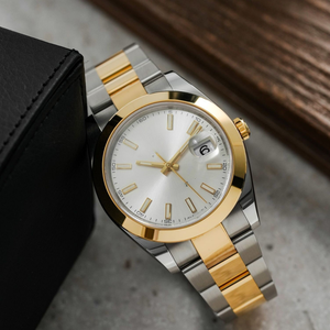 นาฬิกาสแตนเลสสตีลสองสีสุดหรู พร้อมหน้าปัดแสดงวันที่ ดีไซน์คลาสสิก ตัวบอกเวลาเรืองแสง สายข้อมือขัดเงา คุณภาพสูง ขายส่ง - Product Image 1