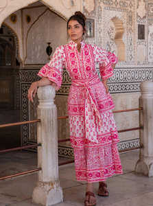 Sweet Style High Fashion Women's Three-Quarter <b>Balloon</b> Sleeve V-Neck Midi Length Summer Boho Maxi Dress Woven Natural Waistline - Product Image 4