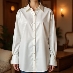 Veste en peau de mouton véritable surdimensionnée pour femmes Manches longues Design boutonné Style vintage Mode Chemises en cuir de coton Filles - Product Image 4