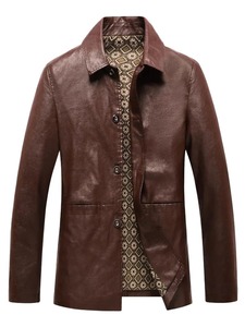 Chaqueta de cuero para hombre Otoño Invierno abrigos de cuero moda masculina cuello levantado Vintage Casual prendas de vestir - Product Image 6