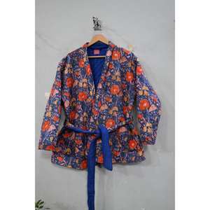 แจ็คเก็ตกิโมโนลายควิลท์ผ้าฝ้ายทำมือสำหรับผู้หญิงเสื้อหนาวสไตล์อินเดีย - Product Image 1