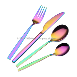 Ensemble d'argenterie multicolore SS304 faite à la main couverts en acier inoxydable PVD coloré couverts arc-en-ciel miroir couteau cuillère et fourchette - Product Image 1