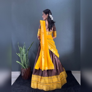 Lehenga Choli en coton Varuni, tissé avec une grande bordure, dupatta non cousu, tenue de fête indienne, designer, mariage en gros - Product Image 6